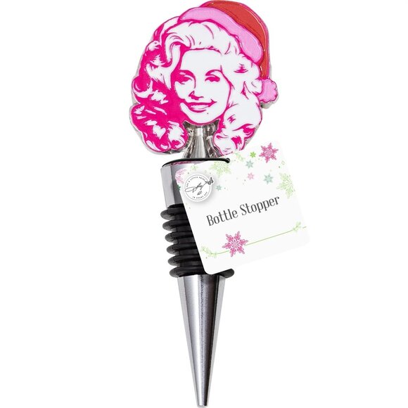 Dolly Parton Christmas Face Wine Bottle Stopper Red Pink 4.5” Stainless New - Picture 3 of 4